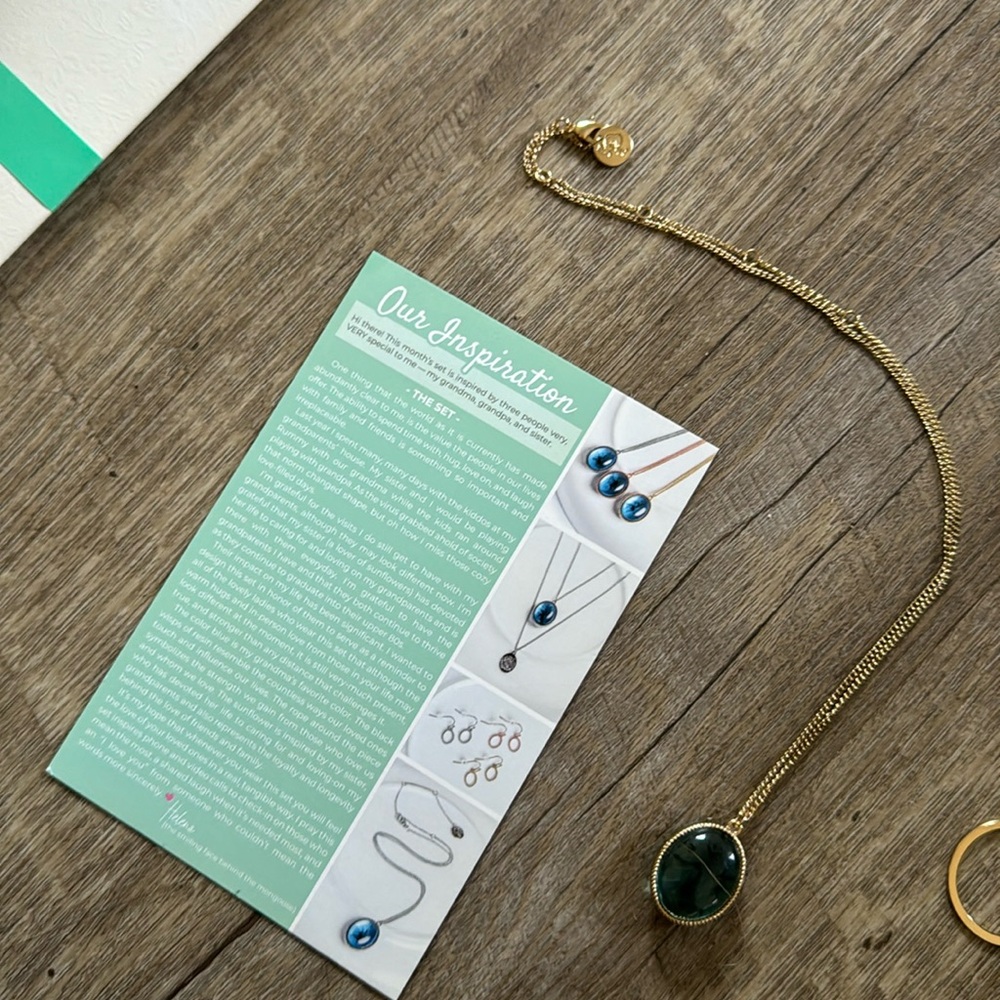 Mint mongoose blue and gold necklace